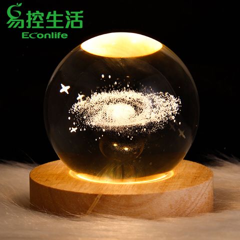 實木水晶球氣氛小夜燈 星雲 發光投影氣氛燈 USB供電 禮品送禮擺件 2入組(J30-033-03X2)