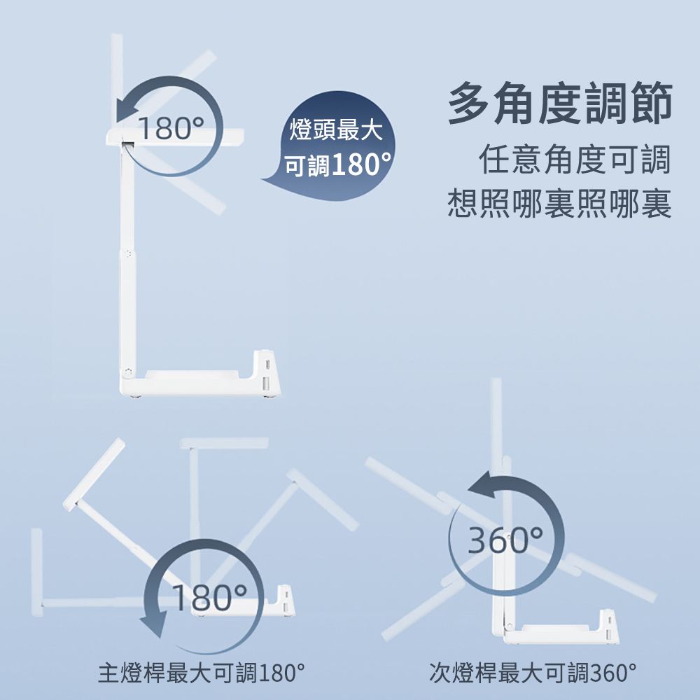 E.Co  LED柔光護眼檯燈 便攜式折疊USB桌燈 桌面辦公閱讀檯燈 充插兩用 小夜燈時鐘/鬧鐘/無極調光