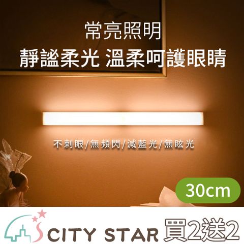 【CITY STAR】買2送2∥現代簡約LED充電式磁吸人體感應燈30cm-2入