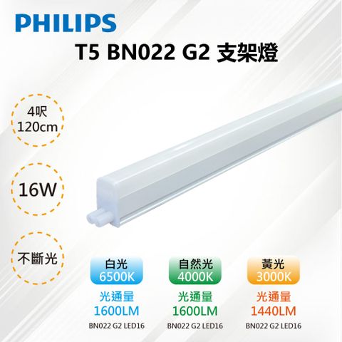 PHILIPS 飛利浦照明 ※2入※【PHILIPS 飛利浦】T5 LED 16W 4呎 支架燈 層板燈(附串接線)_BN022 G2