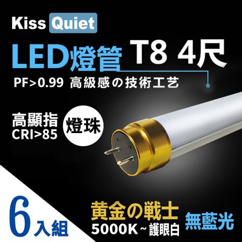 Kiss Quiet 凱斯克 6入組 黄金戰士-太陽白5000K-高顯指燈珠 CNS認證 4尺/4呎 T8 LED燈管