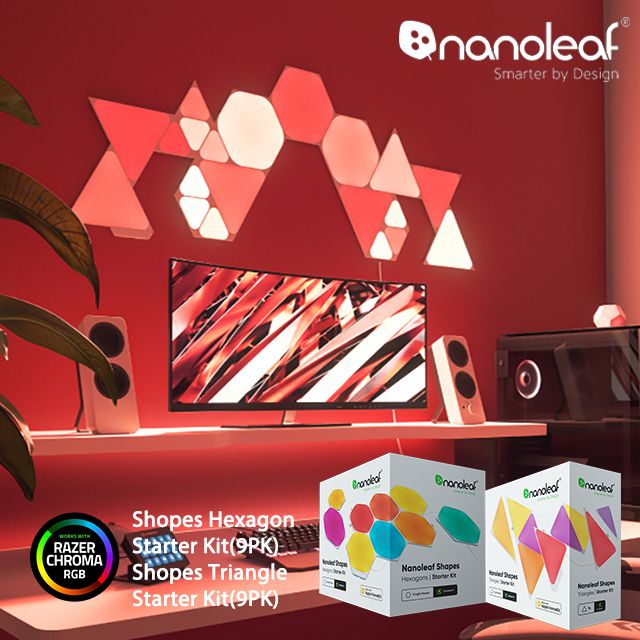 Nanoleaf Lines Nanoleaf Shapes 造型燈片組合-智能六角燈(9片組)+三角燈(9片組)