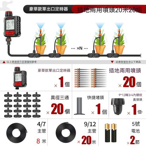 FANGGE 方格 中文版定時澆花器 插地兩用噴頭*20米20組-單出口