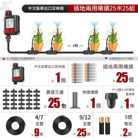 FANGGE 方格 中文版定時澆花器 插地兩用噴頭*25米25組-單出口