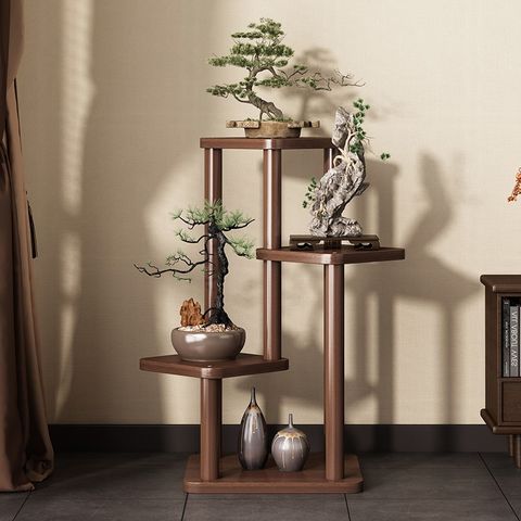 【木洸】六層款-花架子陽台置物架新中式實木客廳落地式花瓶托架戶外庭院多層花台花瓶擺放架子