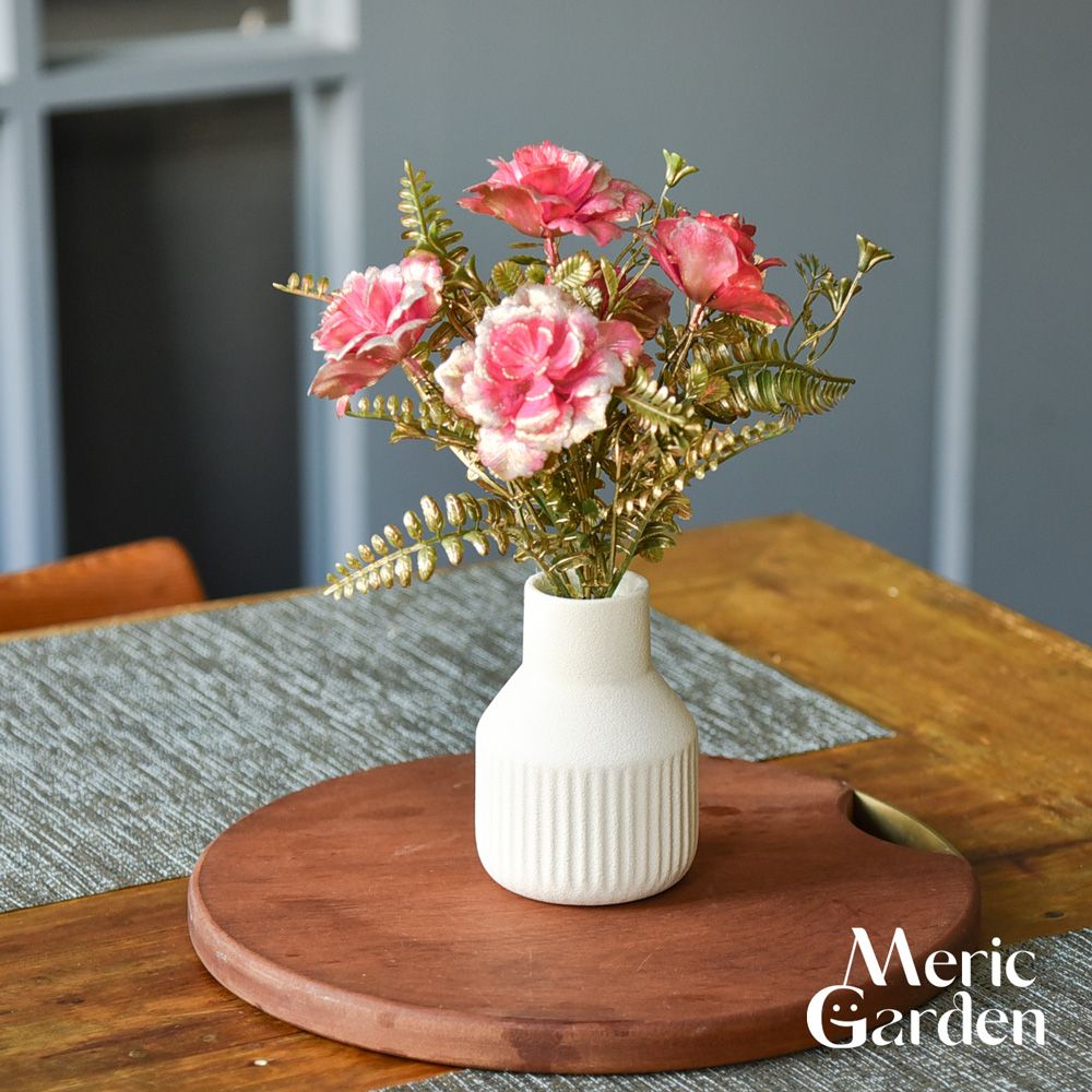 Meric Garden 高仿真台灣稀世鎏金玫瑰陶瓷花藝花瓶組/裝飾花瓶/桌面擺飾