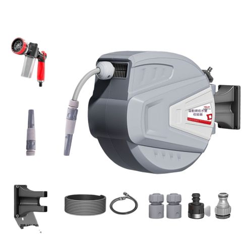 【臻品購】德力西_花園澆水神器 自動回收水管 庭院澆花水槍 壁挂伸縮水管收卷器 20+2米