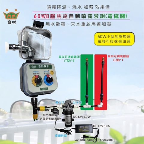 育材 60W加壓馬達自動噴霧套組(含電磁閥定時器)