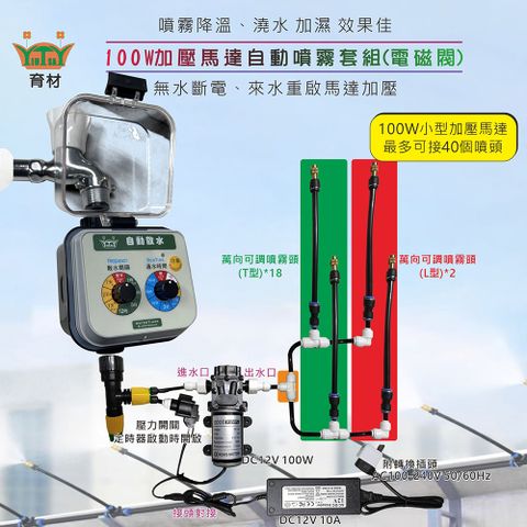 育材 100W加壓馬達自動噴霧套組(含電磁閥定時器)