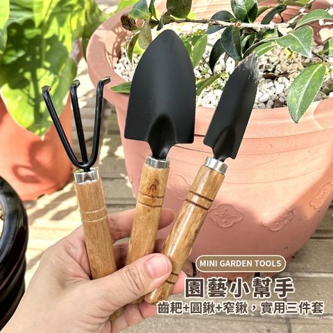 迷你園藝工具三件套(圓鍬/齒耙/窄鍬)