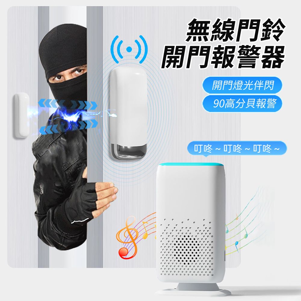 HADER 無線門鈴開門報警器 超市冰櫃冰箱開門提醒器 無線門鈴 防賊提示器