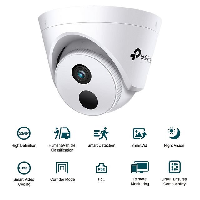 -2MPHigh DefinitionHuman&VehicleClassificationSmart DetectionSmartVidNight VisionH.265Smart VideoCodingCorridor ModeRemoteMonitoringONVIF EnsuresCompatibility