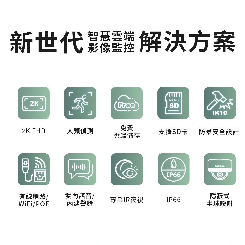 SpotCam MD1 高清2K防水防暴真雲端半球型監視器攝影機