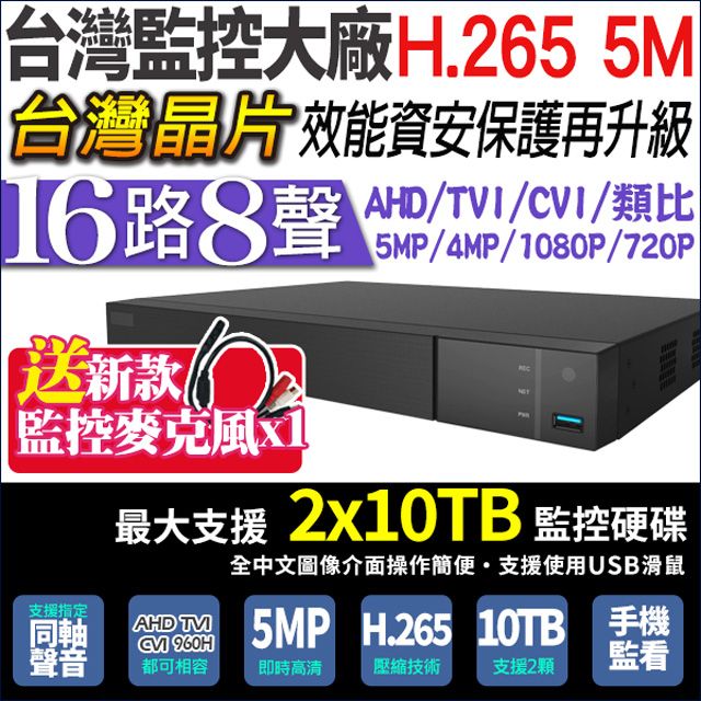 KingNet 帝網   台製 監視器 16路主機DVR   5MP 500萬 8聲道 H.265 向下相容  AHD TVI CVI IPC 1080P 720P 手機遠端 類比