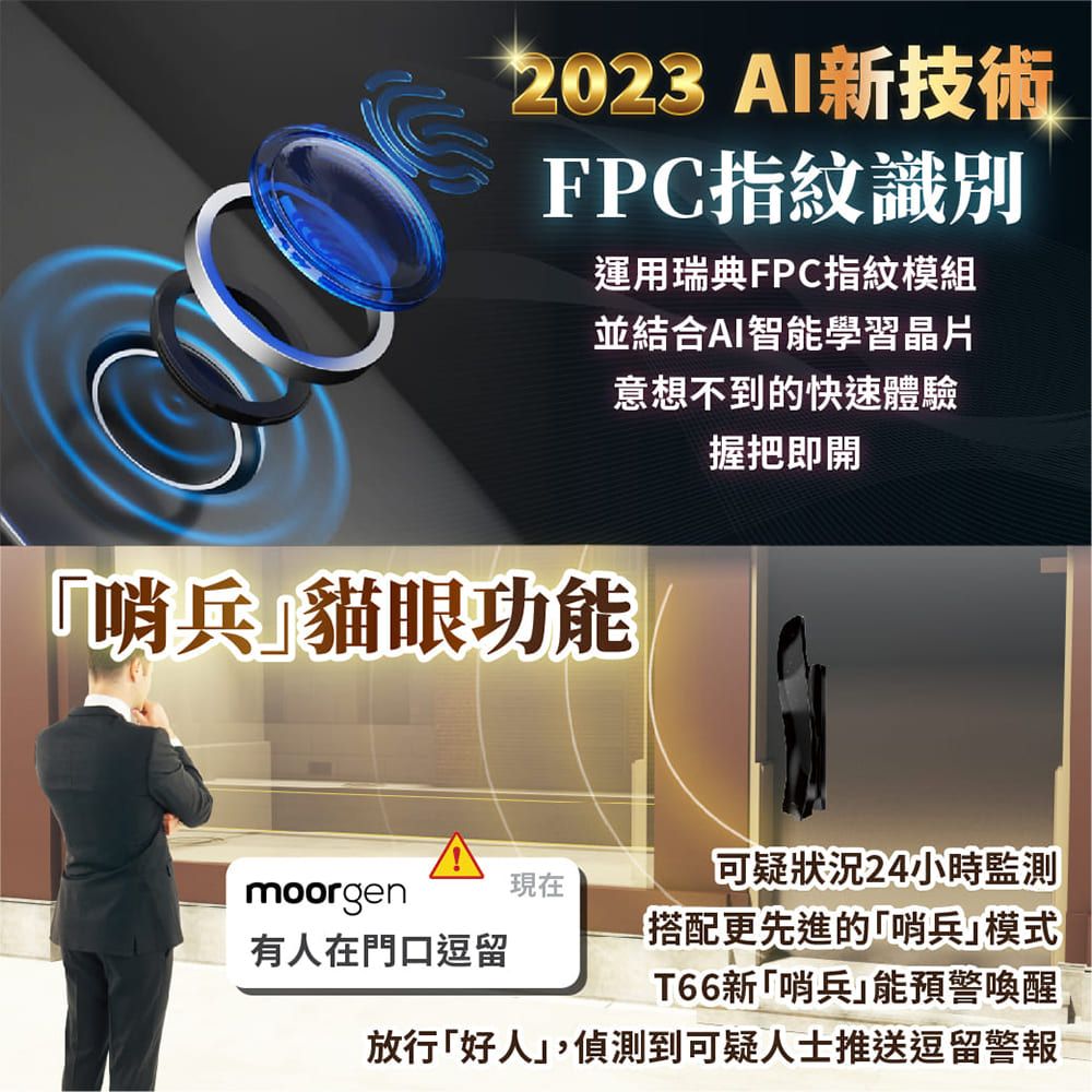 moorgen 德國摩根 T66 電子鎖人臉辨識/掌靜脈 九合一推拉式美型智能門鎖 雲母黑(含基本安裝)