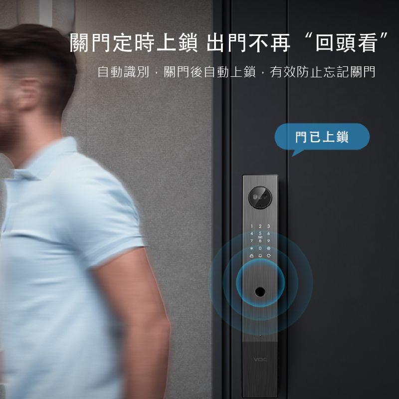 關門定時上鎖 出門不再“回頭看”自動識別,關門後自動上鎖,有效防止忘記關門123456789門已上鎖