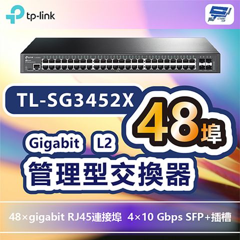 Changyun 昌運監視器 TP-LINK TL-SG3452X JetStream 48埠Gigabit L2+管理型交換器+4個 10GE SFP+插槽