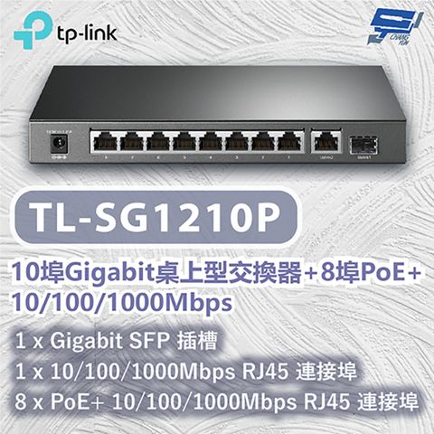 Changyun 昌運監視器 TP-LINK TL-SG1210P 10埠Gigabit桌上型交換器+8埠PoE+ 10/100/1000Mbps