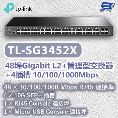 Changyun 昌運監視器 TP-LINK TL-SG3452X 48埠Gigabit L2+管理型交換器+4插槽 10/100/1000 Mbps