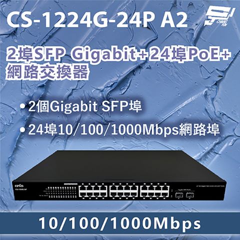 Changyun 昌運監視器 昌運科技 CS-1224G-24P A2 2埠SFP Gigabit+24埠PoE+網路交換器10/100/1000Mbps