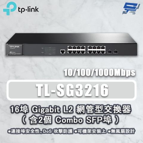 Changyun 昌運監視器 TP-LINK TL-SG3216 16埠 GigabitL2網管型交換器 2個ComboSFP