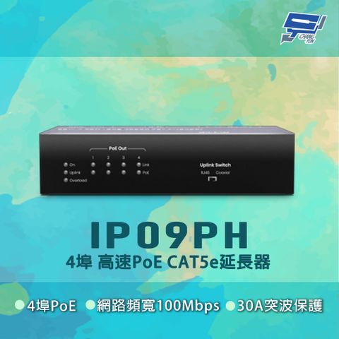 Changyun 昌運監視器 IP09PH 100Mbps 90瓦 4埠 高速PoE CAT5e延長器