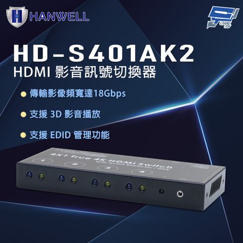 Changyun 昌運監視器 HANWELL HD-S401AK2 HDMI 影音訊號切換器