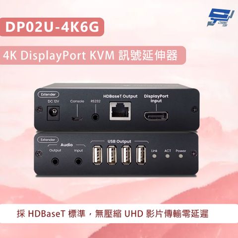 Changyun 昌運監視器 昌運監視器 DP02U-4K6G 4K 60Hz DisplayPort USB 2.0 KVM 延長器