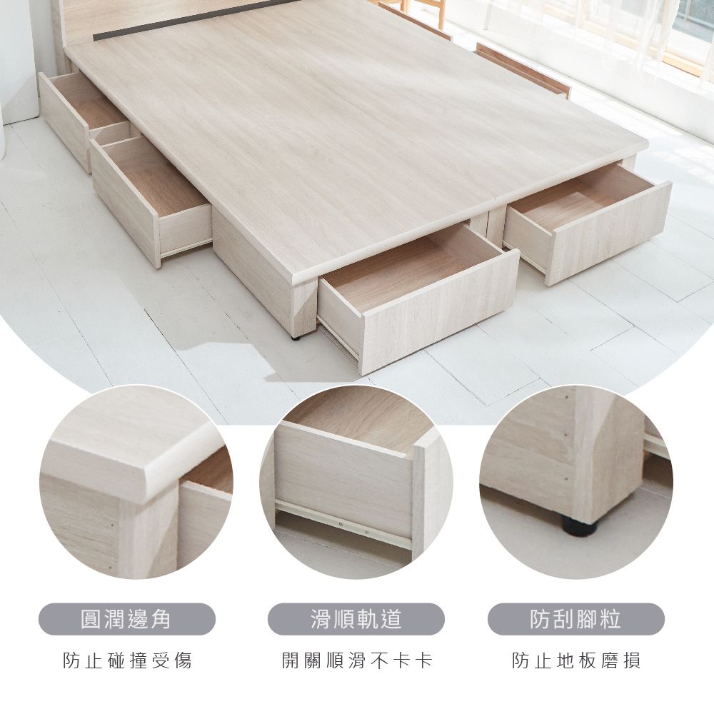 藤原傢俬 遙控/觸控燈附插座木芯板新6抽床組3.5尺單人加大(新6抽床架/床底+床頭)