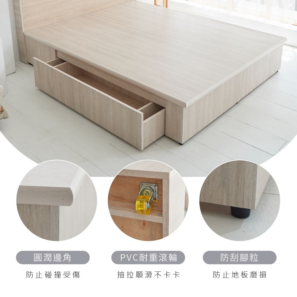 藤原傢俬 白色戀人木芯板收納空間床組-單抽5尺雙人(置物空間床架/床底+床頭+單抽屜)
