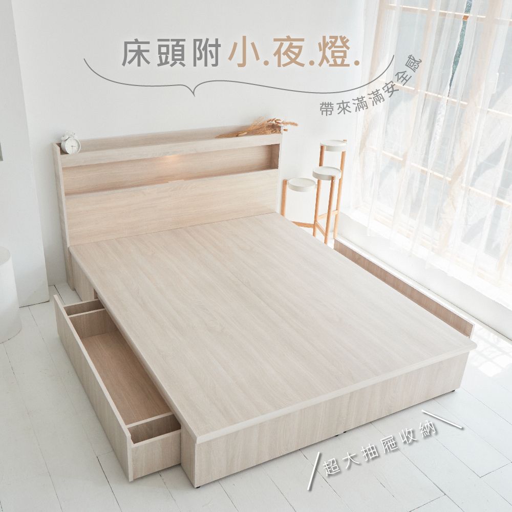 藤原傢俬 白色戀人木芯板收納空間床組-雙抽5尺雙人(置物空間床架/床底+床頭+雙抽屜)