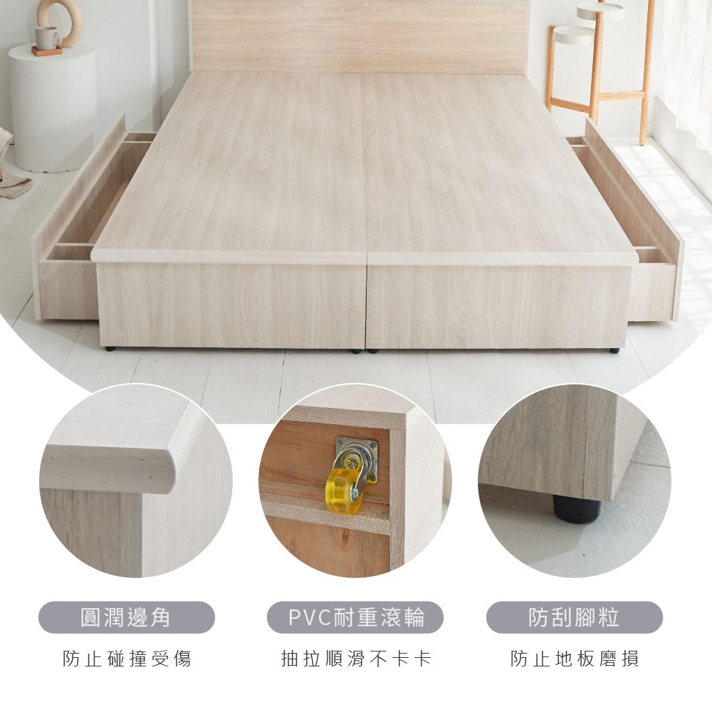藤原傢俬 白色戀人木芯板收納空間床組-雙抽5尺雙人(置物空間床架/床底+床頭+雙抽屜)
