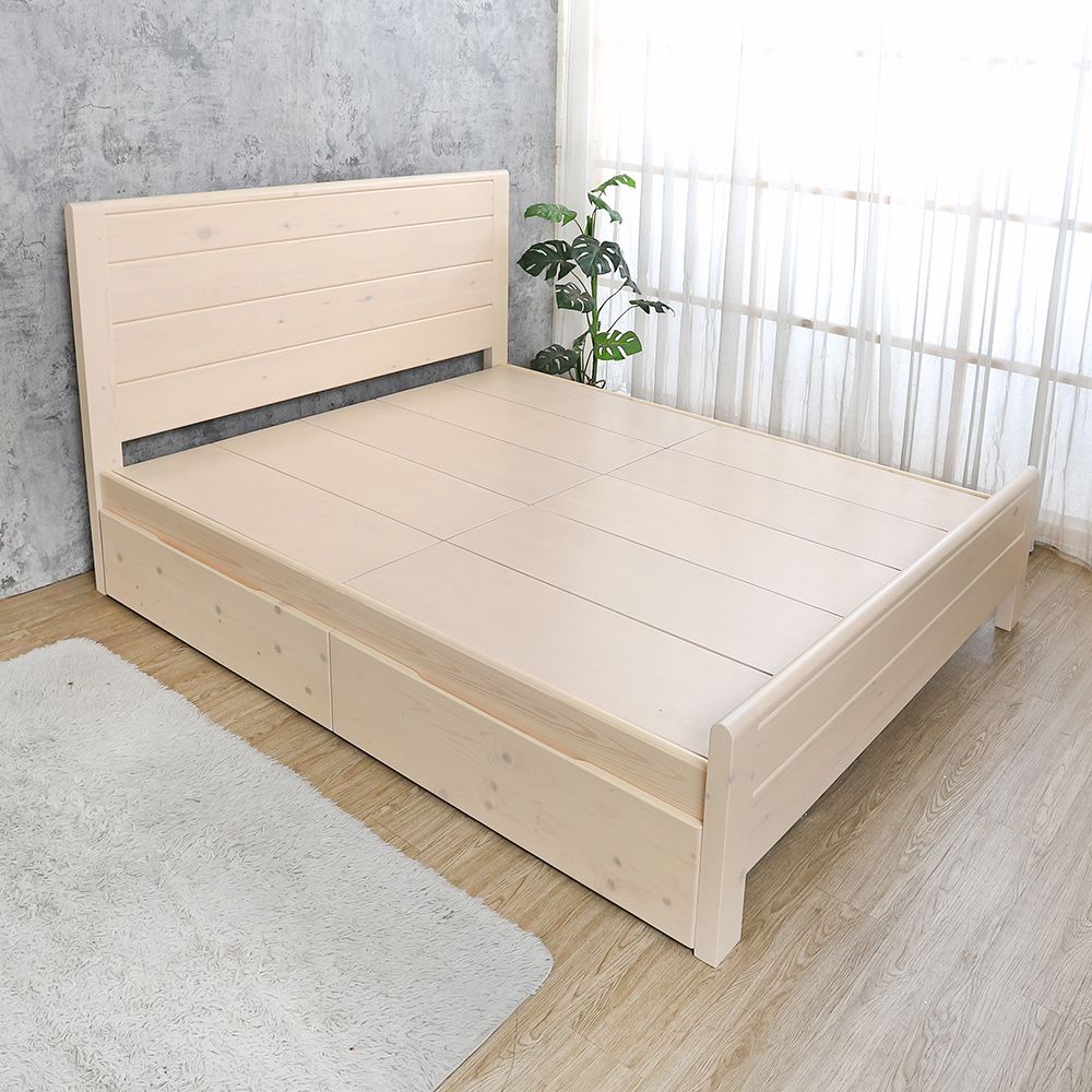 Boden 森林家具 妮亞5尺雙人實木床架/床組-收納抽屜型(洗白色)