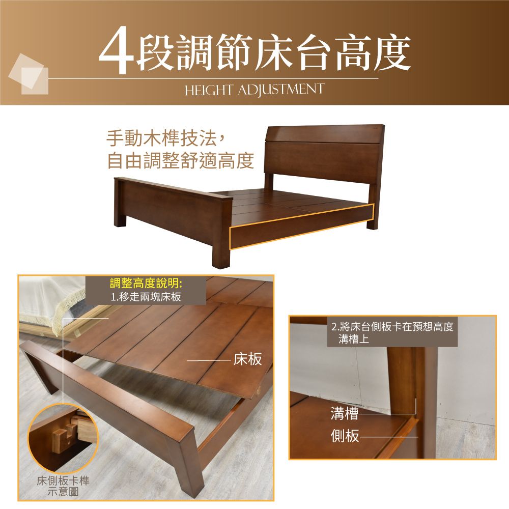 IHouse 愛屋家具 熊讚 全實木床架+床頭櫃-雙人加大6尺