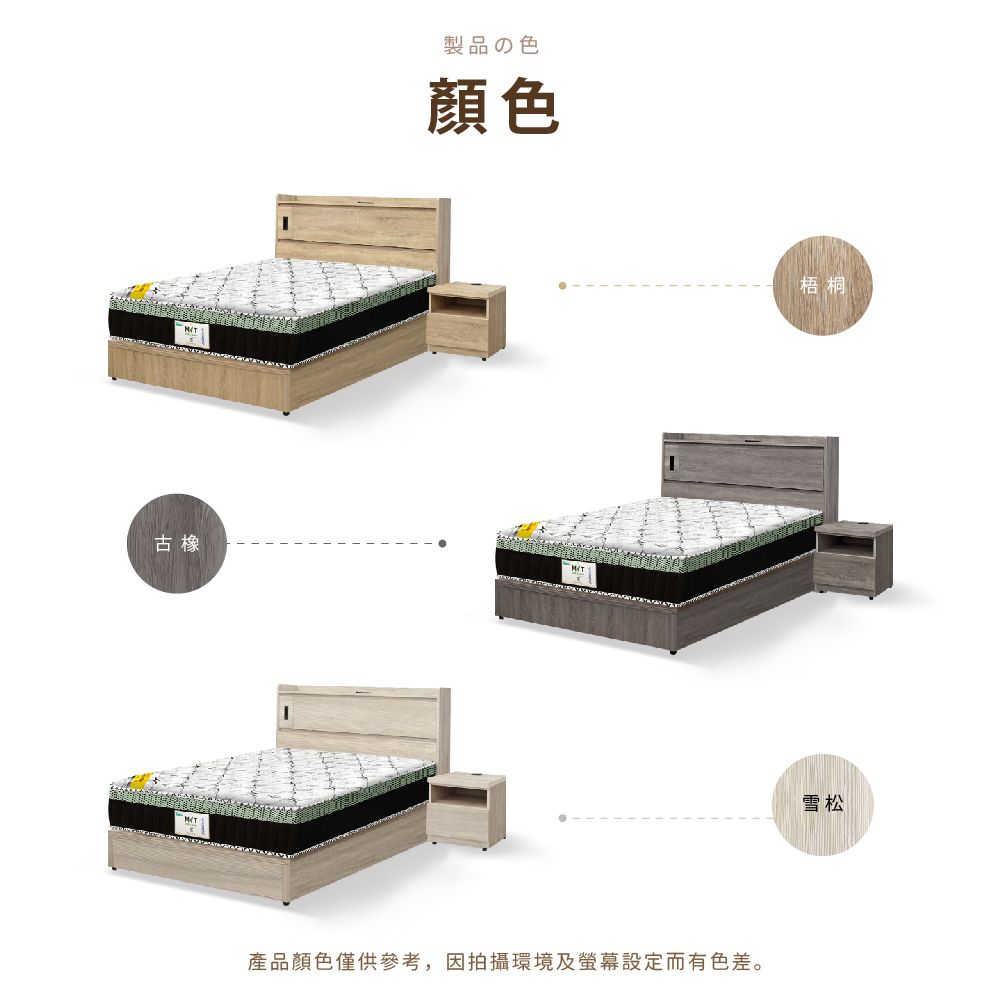 IHouse 愛屋家具 品田 房間4件組(床頭箱+床底+床墊+床頭櫃) 單大3.5尺