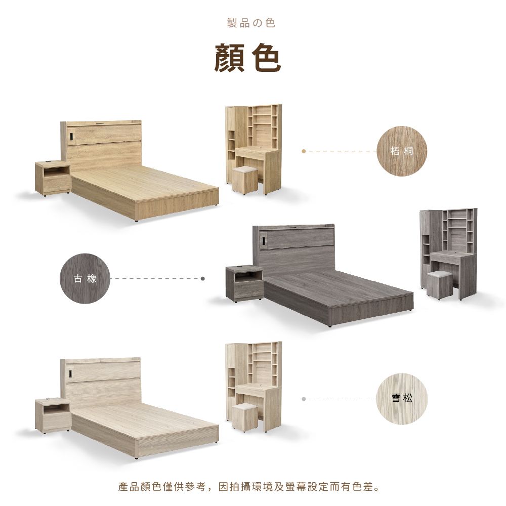 IHouse 愛屋家具 品田 房間4件組(床頭箱+床底+床頭櫃+鏡台含椅) 雙人5尺