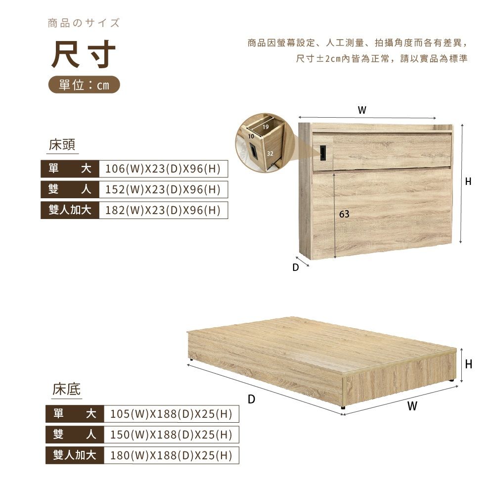 IHouse 愛屋家具 品田 房間4件組(床頭箱+6分底+床墊+斗櫃) 雙大6尺