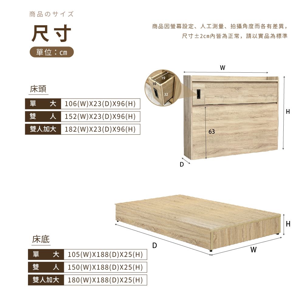 IHouse 愛屋家具 品田 房間4件組(床頭箱+6分底+床頭櫃+斗櫃) 單大3.5尺