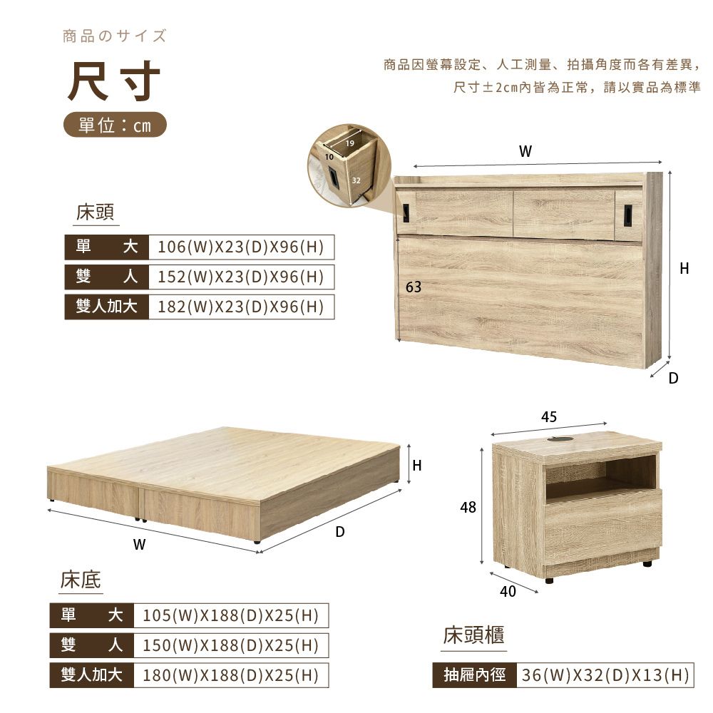 IHouse 愛屋家具 品田 房間4件組(床頭箱+6分底+床頭櫃+衣櫃) 雙大6尺