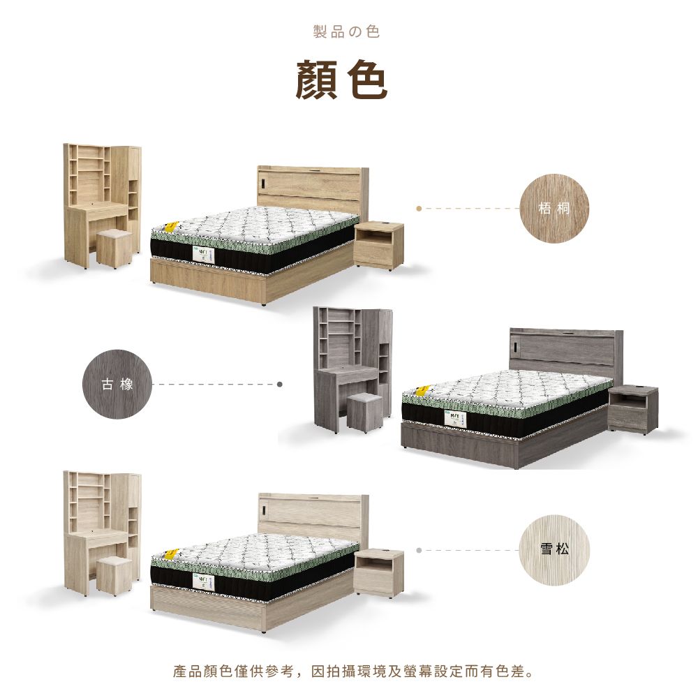 IHouse 愛屋家具 品田 房間5件組(床頭箱+6分底+床墊+床頭櫃+鏡台含椅) 雙大6尺