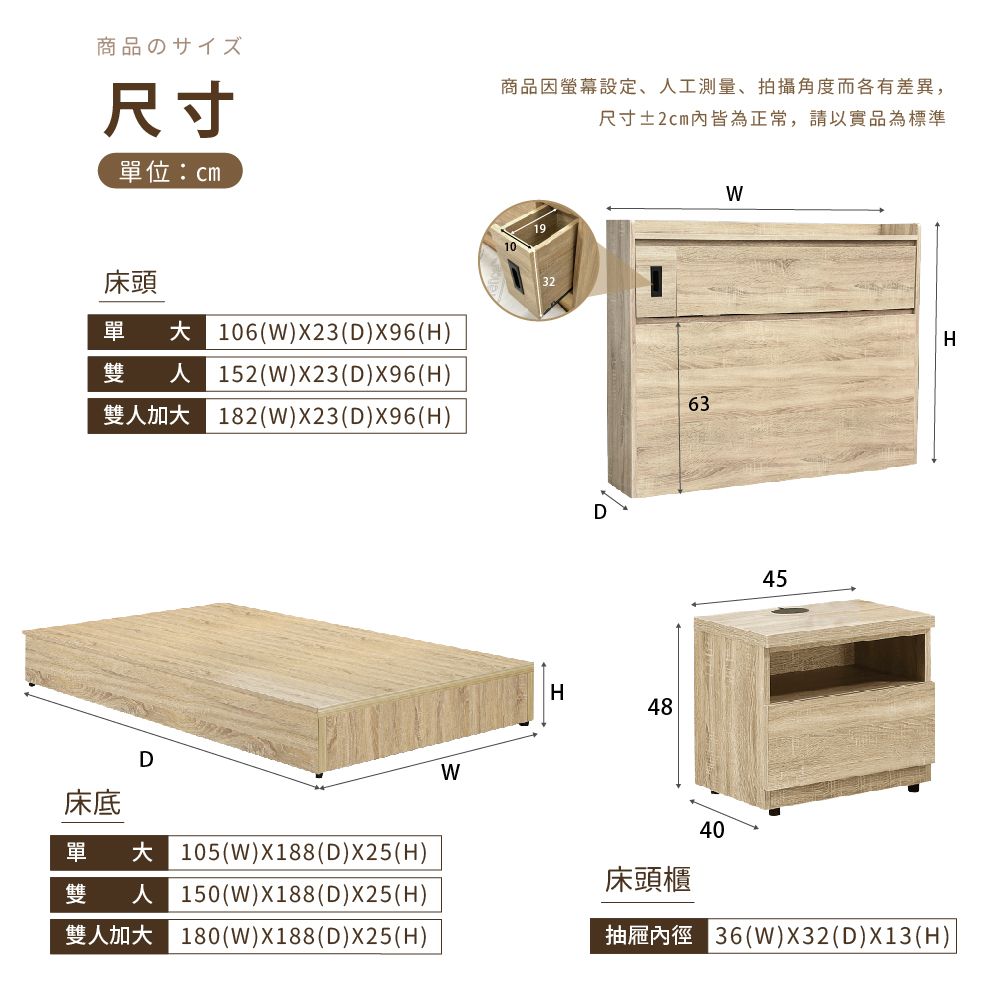 IHouse 愛屋家具 品田 房間5件組(床頭箱+6分底+床墊+床頭櫃+斗櫃) 單大3.5尺