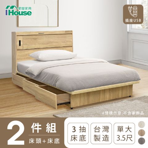 IHouse 愛屋家具 品田 房間2件組(床頭箱+收納抽屜底) 單大3.5尺