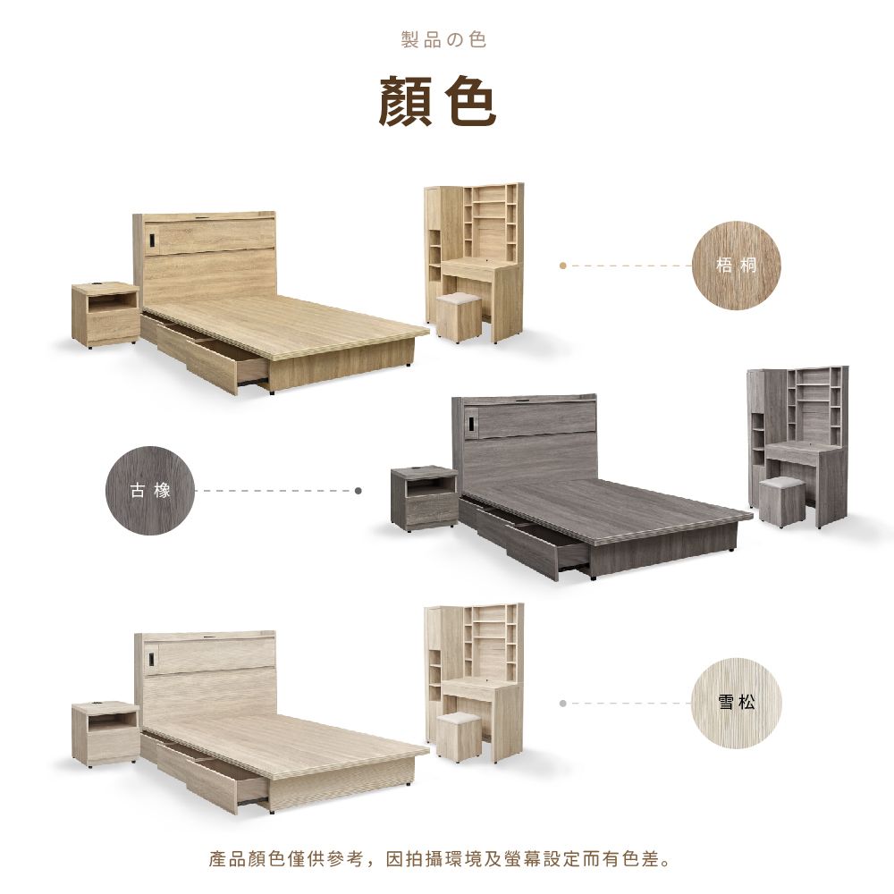 IHouse 愛屋家具 品田 房間4件組(床頭箱+收納抽屜底+床頭櫃+鏡台含椅) 單大3.5尺