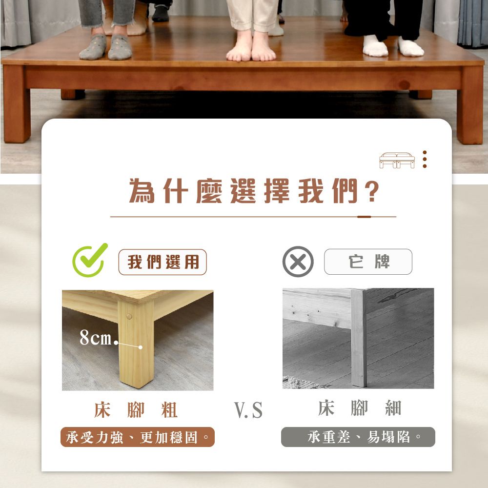 IHouse 愛屋家具 路易 全實木粗腳穩固 床架/床底-單人加大3.5尺