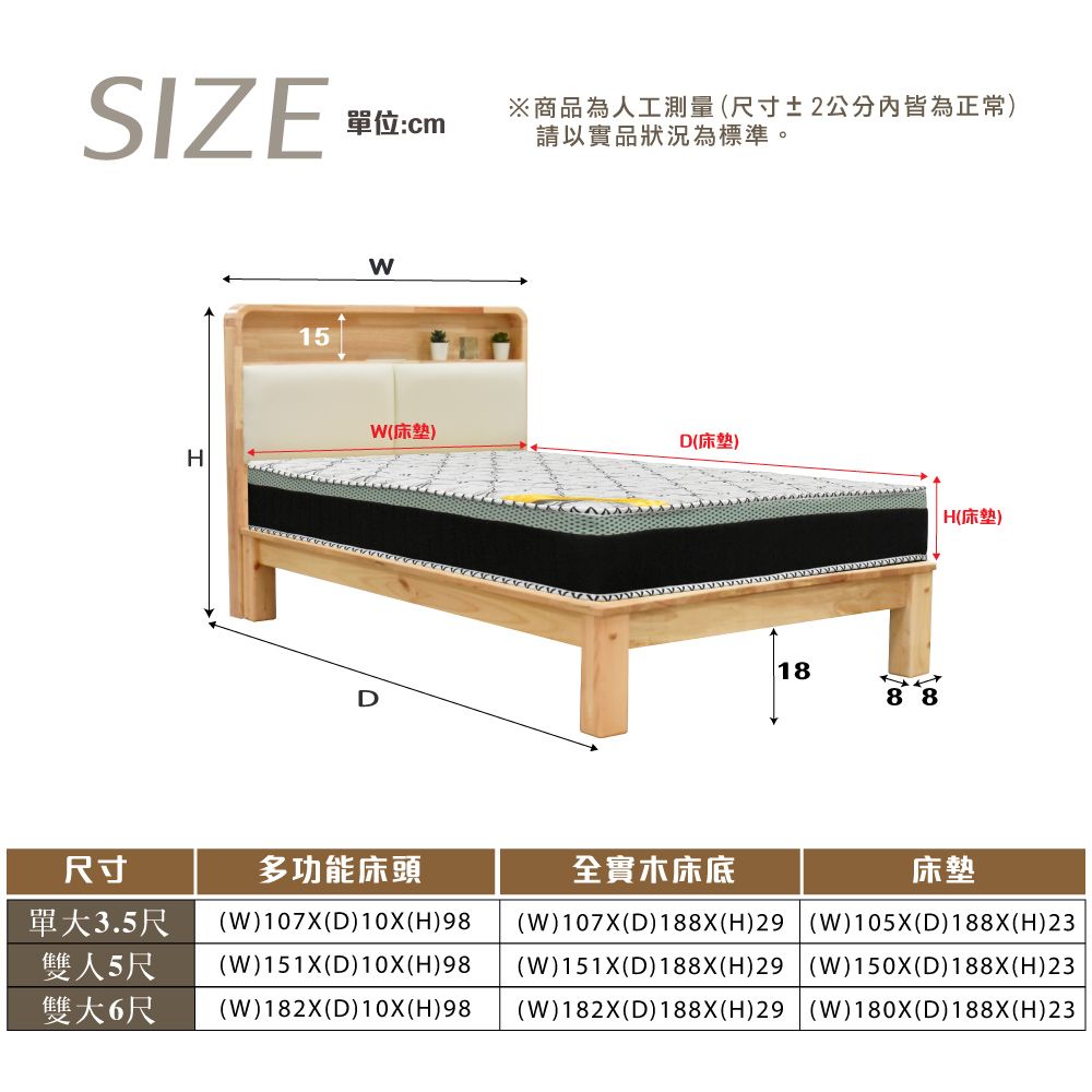 IHouse 愛屋家具 北歐實木 單大3.5尺床組 3件組(907床頭+床底+石墨烯墊)