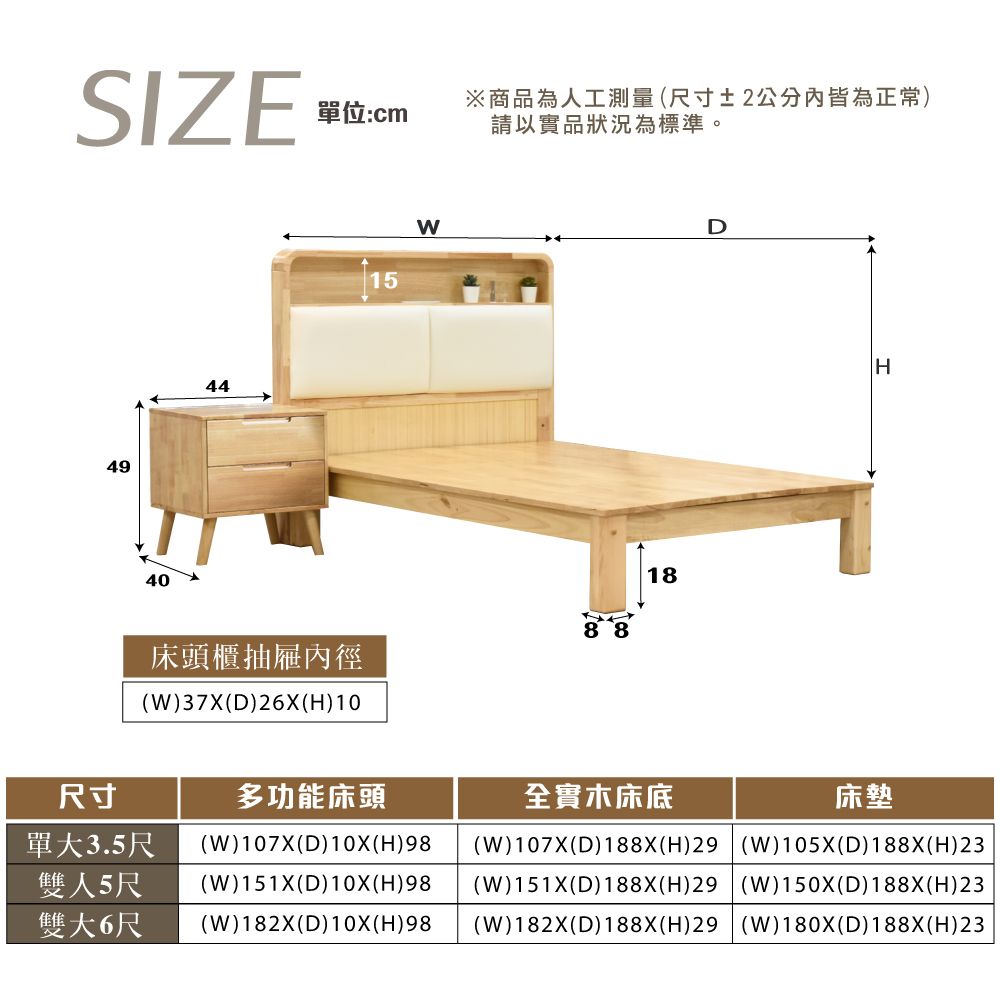 IHouse 愛屋家具 北歐實木 單大3.5尺床組 3件組(907床頭+床底+床頭櫃)