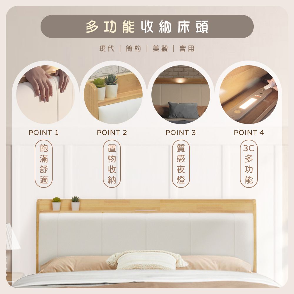 IHouse 愛屋家具 奶油韓風實木路易強化版 6尺床組 3件組(909B床頭+床底+天絲床墊)