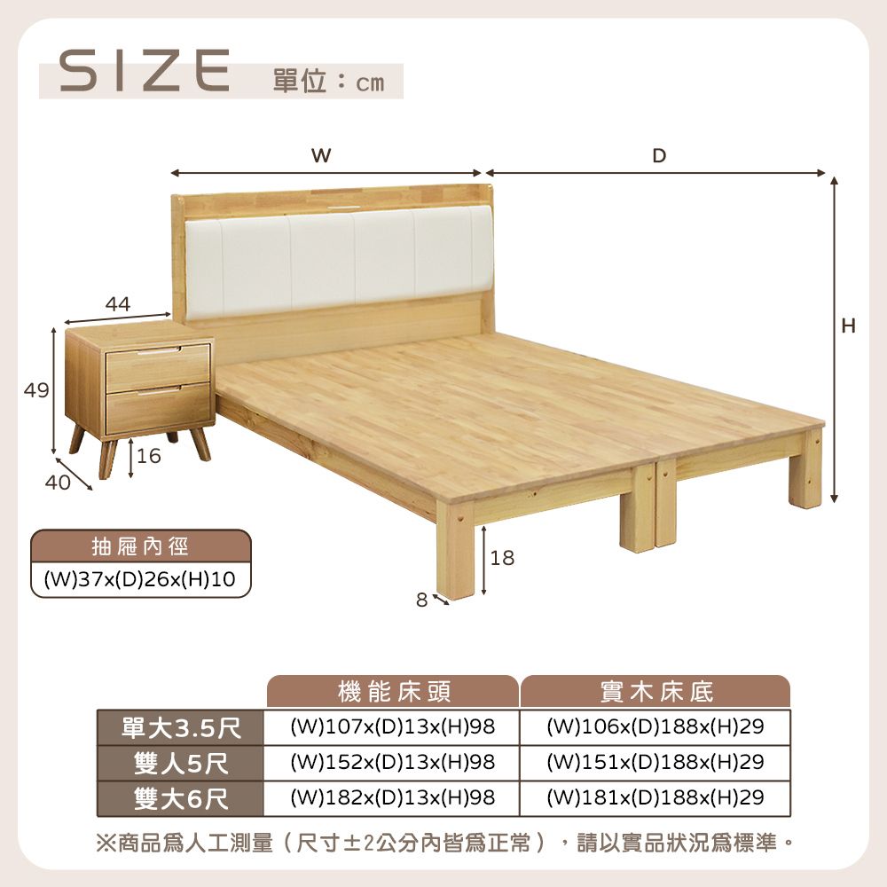 IHouse 愛屋家具 奶油韓風實木路易強化版 5尺床組 3件組(909B床頭+床底+床頭櫃)