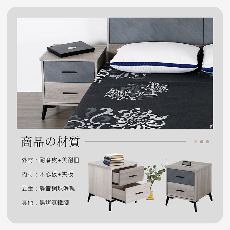 商品の材質外材:耐磨皮+美耐皿材:木心板+夾板五金:靜音鋼珠滑軌其他:黑烤漆鐵腳號