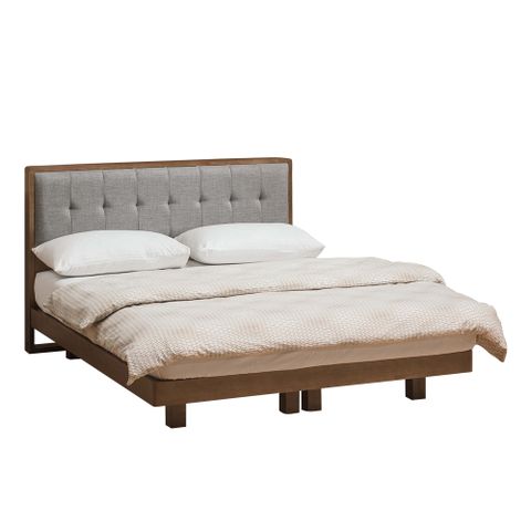 Bernice-加迪6尺雙人加大胡桃色實木床架(床頭片+漂浮懸空造型床底-不含床墊)